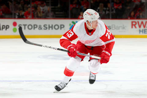 Lucas Raymond of the Detroit Red Wings. (Photo by Rich Graessle/Getty Images)