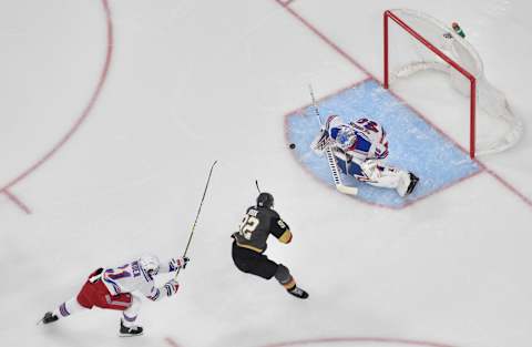 Tomas Nosek #92 of the Vegas Golden Knights shoots the puck