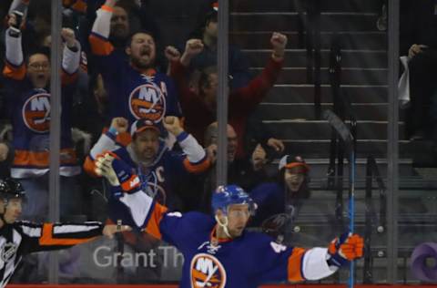 NEW YORK, NY – DECEMBER 23: Calvin de Haan #44 of the New York Islanders celebrates his goal at 12:34 of the third period against the Buffalo Sabres at the Barclays Center on December 23, 2016 in the Brooklyn borough of New York City. (Photo by Bruce Bennett/Getty Images)