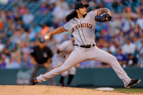 DENVER, CO – SEPTEMBER 4: Starting pitcher Dereck Rodriguez #57 of the San Francisco Giants delivers to home plate during the first inning against the Colorado Rockies at Coors Field on September 4, 2018 in Denver, Colorado. (Photo by Justin Edmonds/Getty Images)