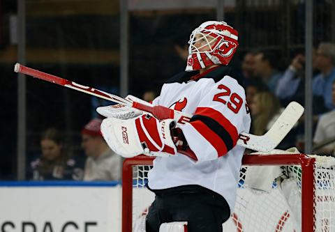 New Jersey Devils goaltender Mackenzie Blackwood (29): (Noah K. Murray-USA TODAY Sports)