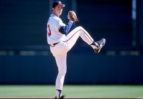 2 Mar 1998: Pitcher Micah Bowie of the Atlanta Braves in action during a spring training game against the Houston Astros at the Disney”s Wide World of Sports Baseball Stadium in Kissimmee, Florida.