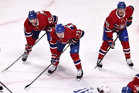 May 3, 2021; Montreal, Quebec, CAN; Montreal Canadiens right wing Joel Armia and defenseman Jeff Petry. Mandatory Credit: Jean-Yves Ahern-USA TODAY Sports