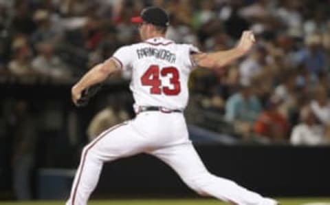 ATLANTA – AUGUST 3: Pitcher Kyle Farnsworth #43 of the Atlanta Braves throws a pitch during the game against the New York Mets during the game against the Atlanta Braves at Turner Field on August 3, 2010 in Atlanta, Georgia. The Mets beat the Braves 3-2. (Photo by Mike Zarrilli/Getty Images)