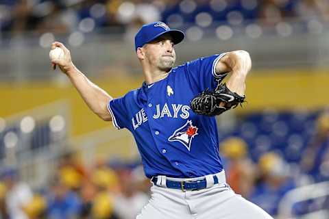 MIAMI, FL – SEPTEMBER 01: Taylor Guerrieri #65 of the Toronto Blue Jays delivers a pitch during his MLB debut in the sixth inning against the Miami Marlins at Marlins Park on September 1, 2018 in Miami, Florida. (Photo by Michael Reaves/Getty Images)