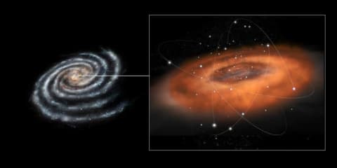 An artist's concept of the Milky Way and the supermassive black hole Sagittarius A* at its core.