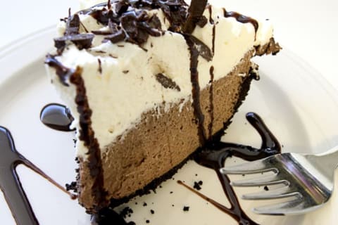 A slice of chocolate whip pie.