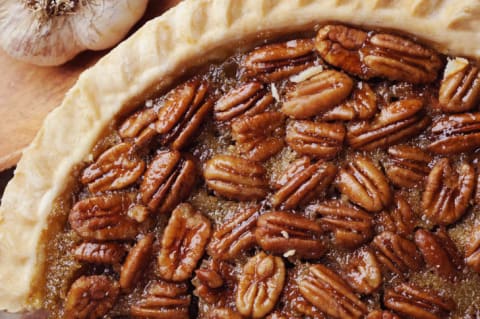 Close-up of pecan pie.