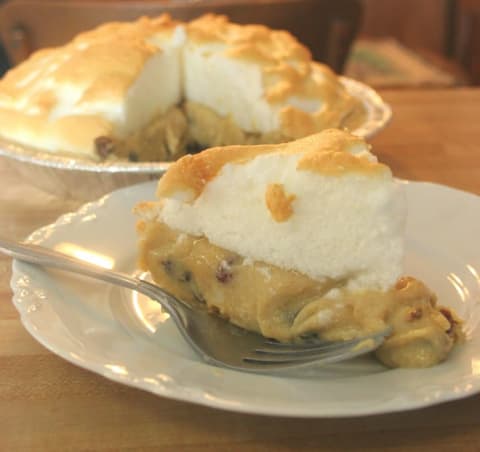 A slice of sour cream raisin pie.