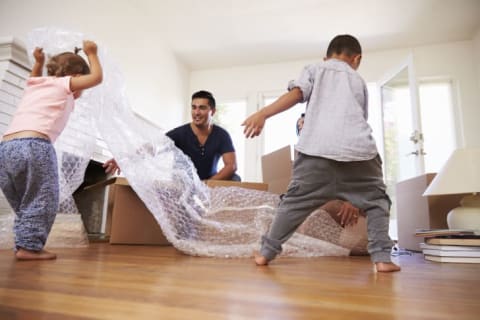 kids playing with bubble wrap