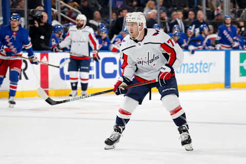 NEW YORK, NY – NOVEMBER 20: Travis Boyd #72 of the Washington Capitals skates against the New York Rangers at Madison Square Garden on November 20, 2019 in New York City. (Photo by Jared Silber/NHLI via Getty Images)