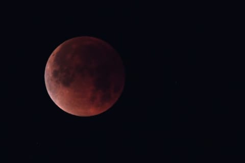 The "super blue blood moon" is seen over Los Angeles, California, on January 31, 2018.