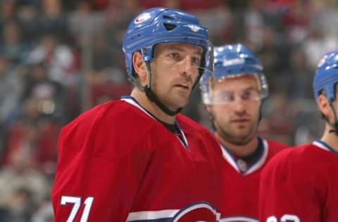 MONTREAL ? OCTOBER 20: Patrice Brisebois #71 of the Montreal Canadiens looks on during the NHL game against the Buffalo Sabres at the Bell Centre on October 20, 2007 in Montreal, Quebec. (Photo by Phillip MacCallum/Getty Images)