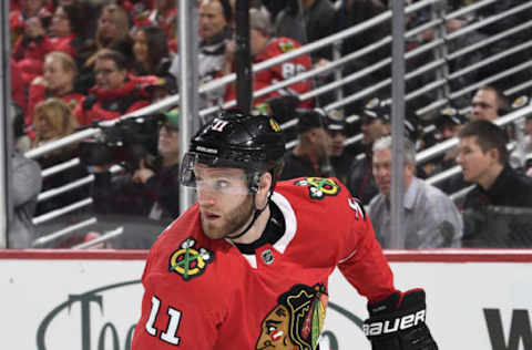 CHICAGO, IL – JANUARY 05: Cody Franson #11 of the Chicago Blackhawks skates in the first period against the Vegas Golden Knights at the United Center on January 5, 2018 in Chicago, Illinois. The Vegas Golden Knights defeated the Chicago Blackhawks 5-4. (Photo by Bill Smith/NHLI via Getty Images)