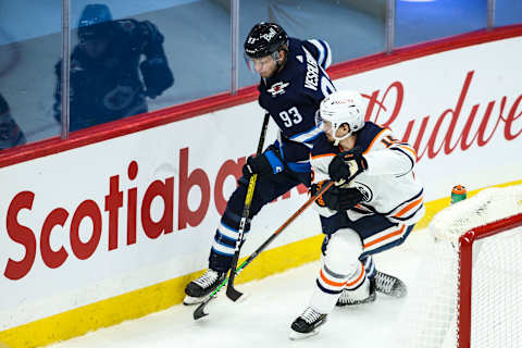 Winnipeg Jets, Kristian Vesalainen #93, (Mandatory Credit: Terrence Lee-USA TODAY Sports)