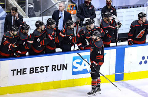 Jordan Martinook #48 of the Carolina Hurricanes (Photo by Elsa/Getty Images)