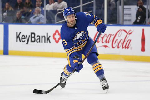 BUFFALO, NEW YORK – OCTOBER 16: Colin Miller #33 of the Buffalo Sabres   (Photo by Joshua Bessex/Getty Images)