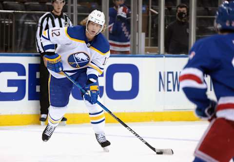 NEW YORK, NEW YORK – MARCH 02: Eric Staal #12 of the Buffalo Sabres   (Photo by Bruce Bennett/Getty Images)