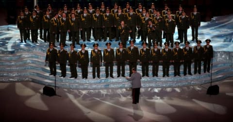 Russian officers singing.