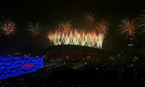 Fireworks over Olympic stadium.