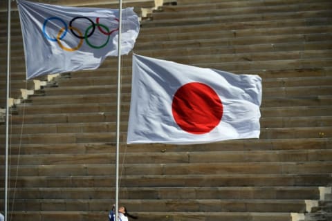 Japanese and Olympic flags.