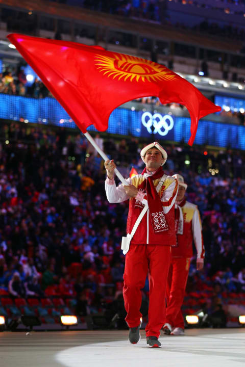 The Kyrgyzstan flag at the Olympics.