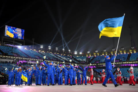 Ukraine flag at the 2018 Winter Olympics.