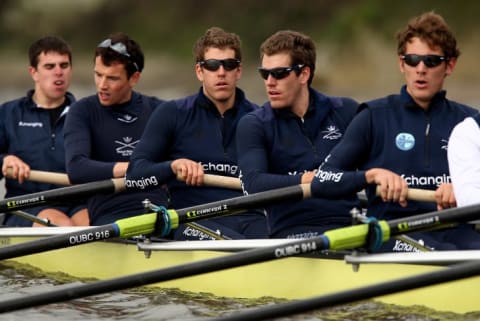 Oxford's Winklevoss twins, Tyler Winklevoss and Cameron Winklevoss of the USA (centre right) in action during Tideaway Week on The River Thames ahead of the Xchanging University Boat Race on March 30, 2010 in London, England.