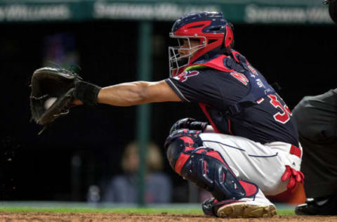 CLEVELAND, OH – SEPTEMBER 11: Cleveland Indians catcher Francisco Mejia (33) behind the plate during the eighth inning of the Major League Baseball game between the Detroit Tigers and Cleveland Indians on September 11, 2017, at Progressive Field in Cleveland, OH. Cleveland defeated Detroit 11-0. (Photo by Frank Jansky/Icon Sportswire via Getty Images)