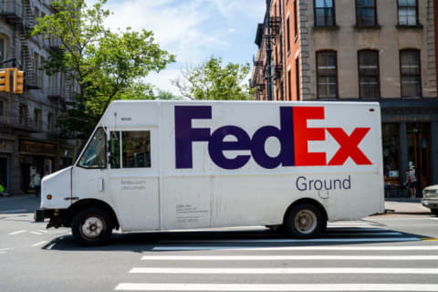 A FedEx truck in New York City in 2021.