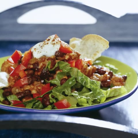 Nacho salad with chili