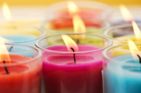 Colorful, lit candles