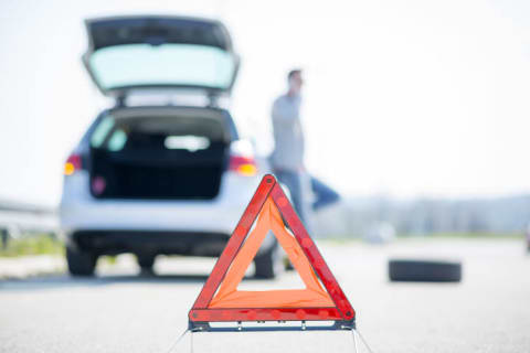 emergency reflective sign on road