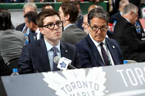 DALLAS, TX – JUNE 23: (l-r) Kyle Dubas and Brendan Shanahan of the Toronto Maple Leafs . (Photo by Bruce Bennett/Getty Images)