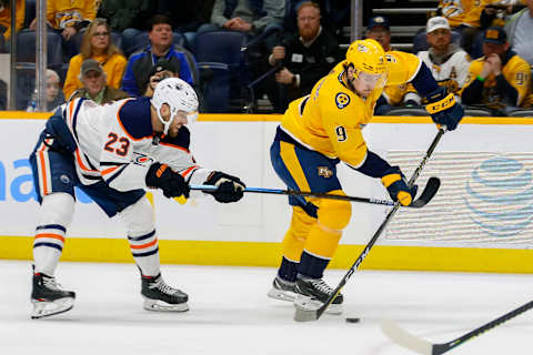 NASHVILLE, TENNESSEE – MARCH 02: Filip Forsberg #9 of the Nashville Predators  (Photo by Frederick Breedon/Getty Images)