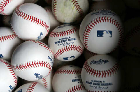 Apr 29, 2017; Detroit, MI, USA; A view of official Rawlings Major League Baseballs prior to the game of the Chicago White Sox against the Detroit Tigers at Comerica Park. Mandatory Credit: Aaron Doster-USA TODAY Sports