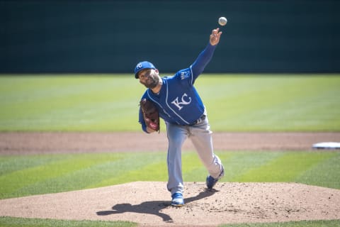 DETROIT, MICHIGAN – APRIL 25: Danny Duffy #30 of the Kansas City Royals delivers a pitch against the Detroit Tigers during the bottom of the first inning at Comerica Park on April 25, 2021 in Detroit, Michigan. (Photo by Nic Antaya/Getty Images)