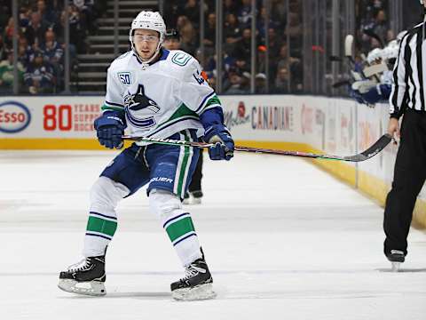 Quinn Hughes #43 of the Vancouver Canucks (Photo by Claus Andersen/Getty Images)