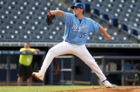 TAMPA, FL – AUGUST 03: Ryan Weathers (35) of Loretto HS (TN) delivers a pitch to the plate during the East Coast Pro Showcase on August 02, 2017, at Steinbrenner Field in Tampa, FL. (Photo by Cliff Welch/Icon Sportswire via Getty Images)