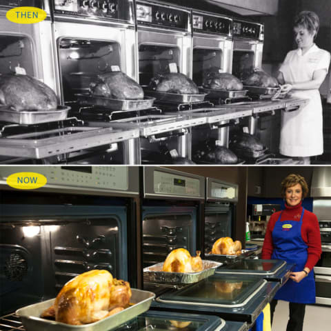 "Then and now" photos of Butterball's kitchen.