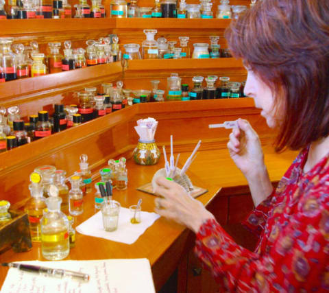 Perfumer Mandy Aftel at work