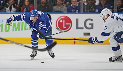 TORONTO, CANADA – DECEMBER 20: Justin Holl #3 of the Toronto Maple Leafs  in Toronto, Ontario, Canada. (Photo by Claus Andersen/Getty Images)