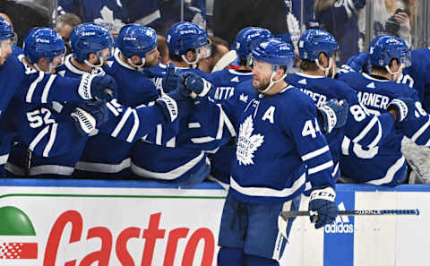 May 12, 2023; Toronto, Ontario, CAN; Toronto Maple Leafs defenseman Morgan Rielly  Dan Hamilton-USA TODAY Sports