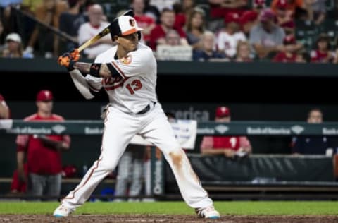 Machado is the definition of making a big splash. Photo by Scott Taetsch/Getty Images.