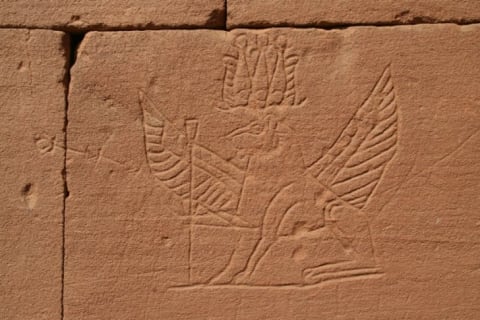 A winged lion graffito at the Great Enclosure of Musawwarat es-Sufra