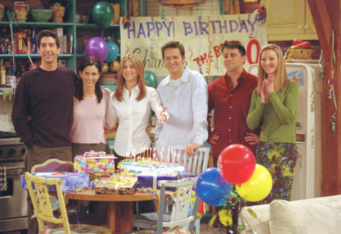 The cast of ‘Friends’ on the show‘s set.