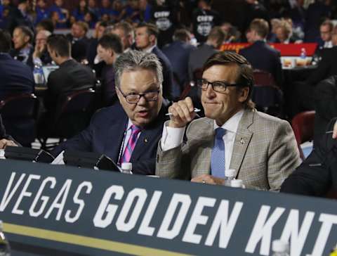 Kelly McCrimmon and George McPhee of the Vegas Golden Knights (Photo by Bruce Bennett/Getty Images)