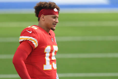 INGLEWOOD, CALIFORNIA – SEPTEMBER 20: Quarterback Patrick Mahomes #15 of the Kansas City Chiefs looks on against the Los Angeles Chargers during the third quarter at SoFi Stadium on September 20, 2020 in Inglewood, California. (Photo by Harry How/Getty Images)