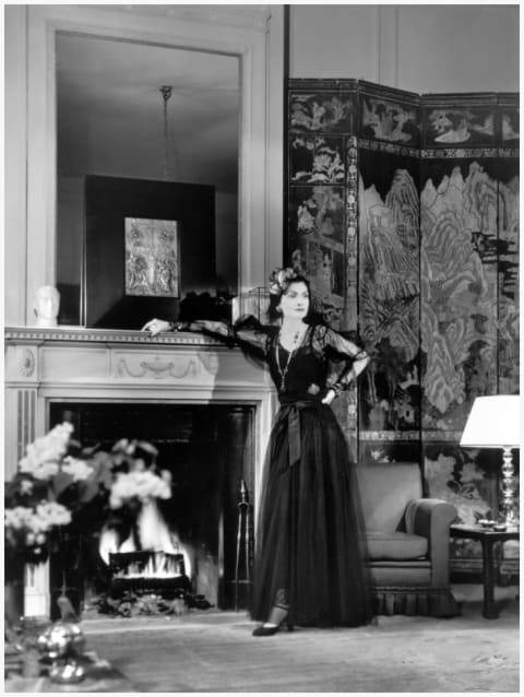 Chanel in her suite at the Ritz hotel in Paris, 1937.