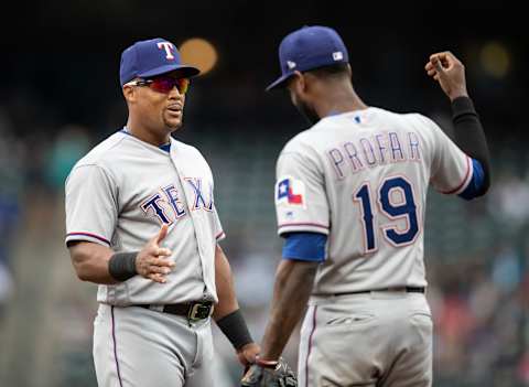 SEATTLE, WA – SEPTEMBER 30: Third baseman Adrian Beltre #29 of the Texas Rangers is replaced by Jurickson Profar #19 of the Texas Rangers during a game against the Seattle Mariners at Safeco Field on September 30, 2018 in Seattle, Washington. The Mariners won the game 3-1. (Photo by Stephen Brashear/Getty Images)